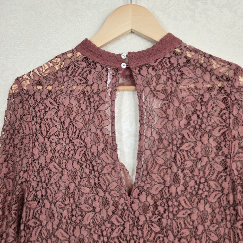 Free People Tell Tale Lace Tunic Dress M Rosy Coral Ethereal Fairycore Boho - Picture 9 of 16
